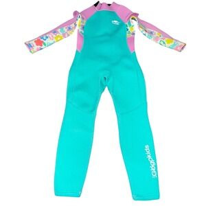 Gogokids Kids Wetsuit Long Sleeve Teal Pink Cartoon Print Size S